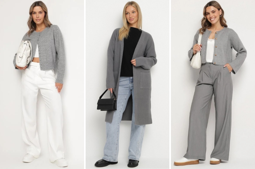 Ponadczasowy szary kardigan w różnych odsłonach — poznaj najmodniejsze stylizacje sezonu!