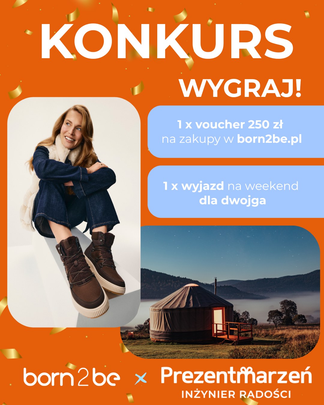 🎉 URODZINOWY KONKURS @born2be_pl! 🎉
Marzy Ci się prezent idealny? 🎁
Z okazji 12. urodzin @born2be_pl mamy dla Was konkurs, w którym możecie wygrać weekend dla dwojga w bieszczadzkiej jurcie od @prezentmarzeń oraz voucher 250 zł na zakupy w @born2be_pl!✨
Jak wziąć udział?
1️⃣ Polub ten post
2️⃣ Będzie nam miło, jeśli zaobserwujesz profil @born2be_pl i @prezentmarzen
3️⃣ W komentarzu napisz: jaki jest Twój prezent marzeń i dlaczego? ✨
📌 Konkurs trwa do 15.02 do końca dnia, a najbardziej kreatywną odpowiedź wybierze nasz #born2beteam!
📌 Wyniki w komentarzu 16.02 po godz.15.00. Zwycięzcę ogłosimy pod tym postem
Liczba komentarzy nieograniczona!
Powodzenia! 🎂🎁✨
#born2bepl #konkurs #prezentmarzeń #urodzinyborn2be