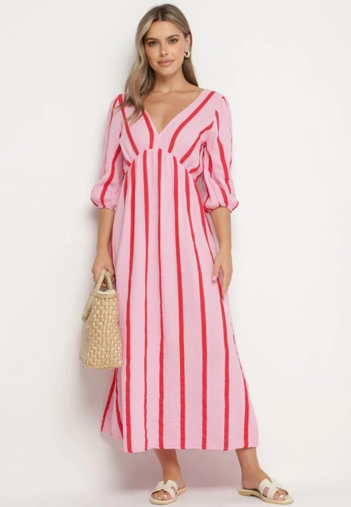 sukienki w stylu colour-blocking, kolorowa sukienka w paski