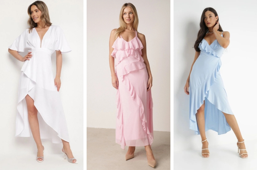Maxi sukienki z kaskadami falban. Jak je stylizować od świtu do zmierzchu?