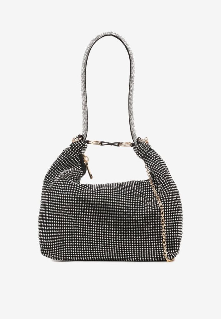 Czarna Koktajlowa Torebka z Cyrkoniami