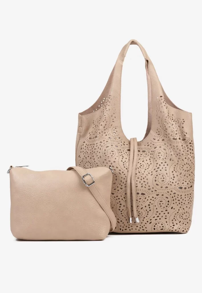 beżowa torebka shopper ażurowa z saszetką